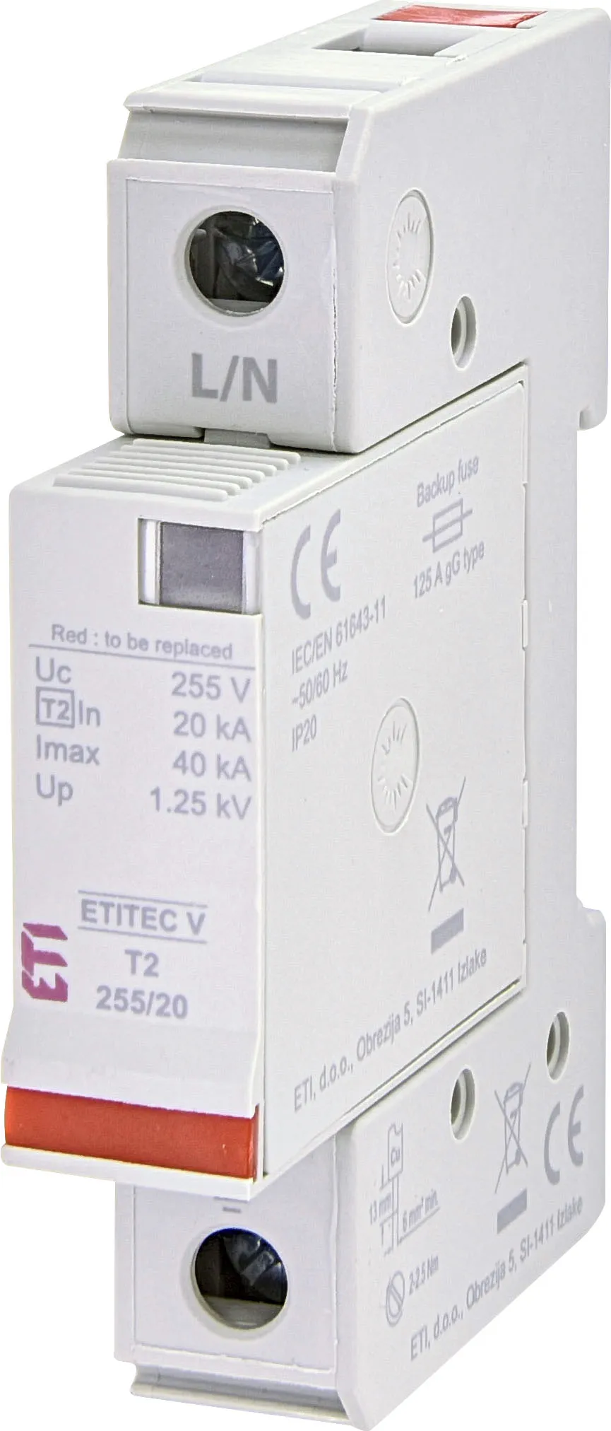 Surge arrester ETITEC V T2 255/20 1+0 002442952