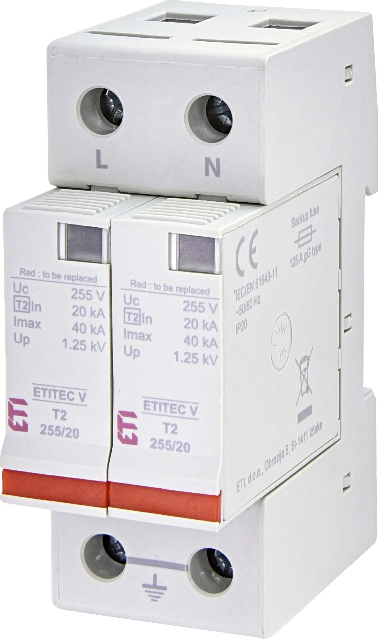 Surge arrester ETITEC V T2 255/20 1+1 002442954